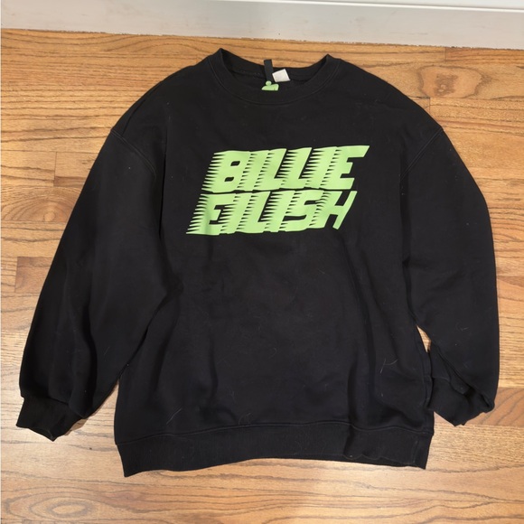 Billie Eilish Divided Black Crewneck Sweater with Neon Green Print - Picture 1 of 1